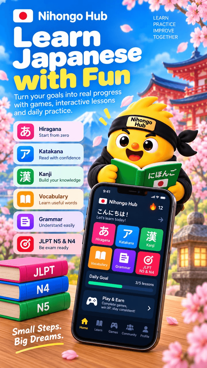 NihongoHub app artwork: Learn with joy