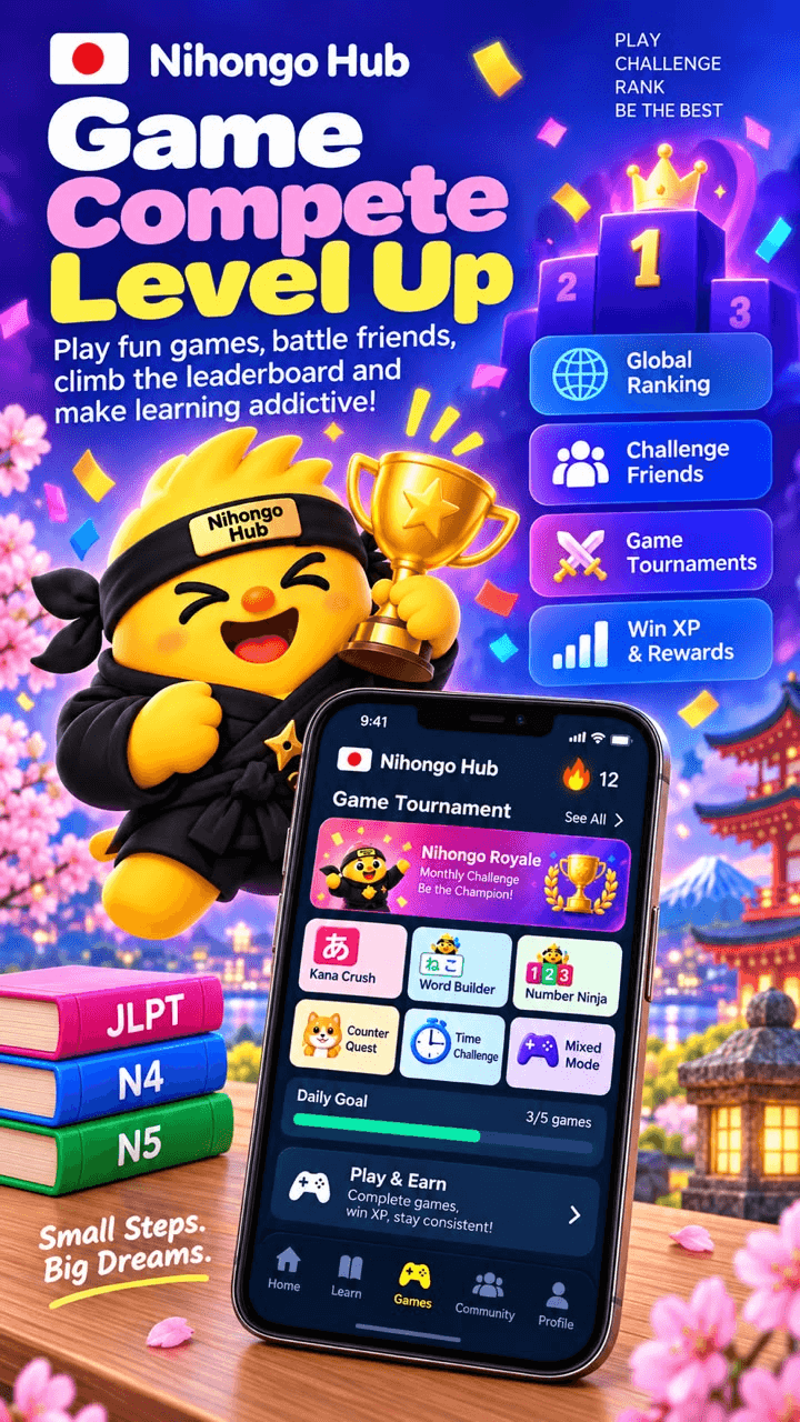 NihongoHub app artwork: Playful practice